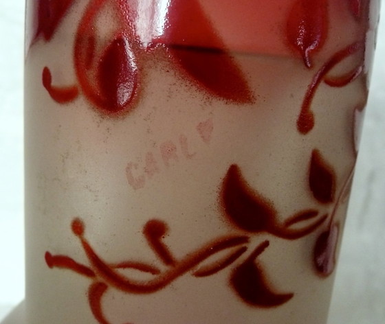 Image 1 of Art Deco Toilet Kit - Carly - Enameled Glass With Red Floral Decor - 14-Piece.