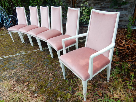 Image 1 of 6x Six Elegant Upholstered Chairs Pink Art Deco