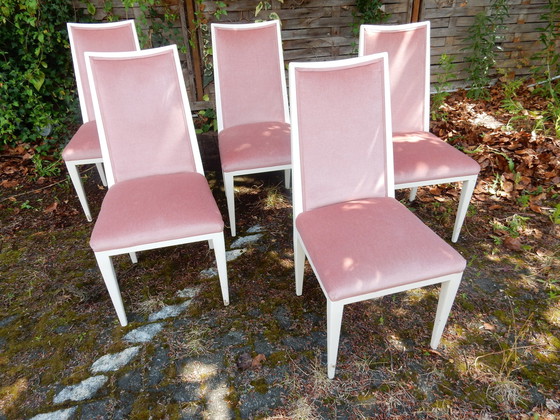 Image 1 of 6x Six Elegant Upholstered Chairs Pink Art Deco