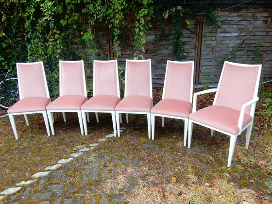 Image 1 of 6x Six Elegant Upholstered Chairs Pink Art Deco