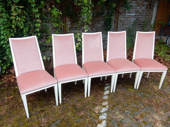 Image 1 of 6x Six Elegant Upholstered Chairs Pink Art Deco