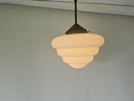 Image 1 of Art Deco Opaline "Michelin" Pendant Lamp