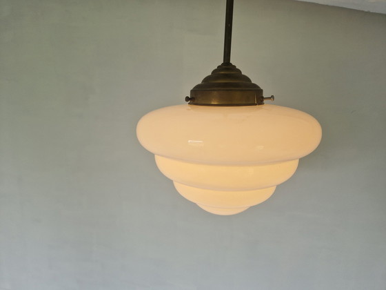 Image 1 of Art Deco Opaline "Michelin" Pendant Lamp