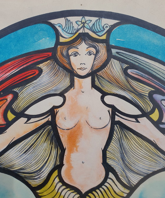 Image 1 of Disegno originale ad acquerello vintage per vetrata