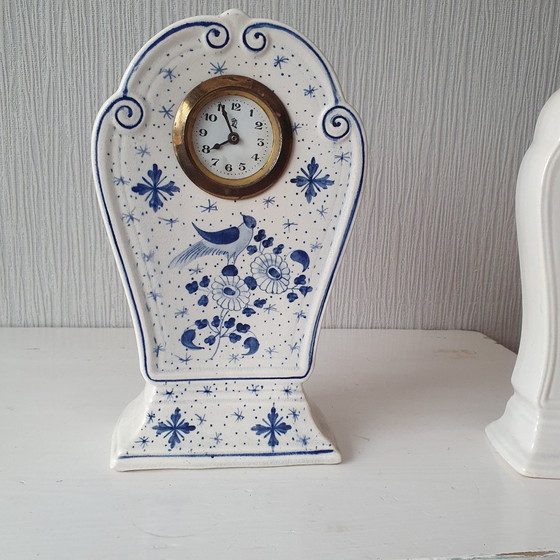 Image 1 of Mantelpiece With Clock Majolique Wasmuel Belgium