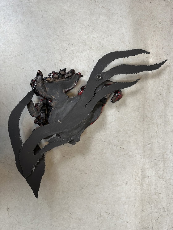 Image 1 of Décoration murale vintage en céramique - poisson lune