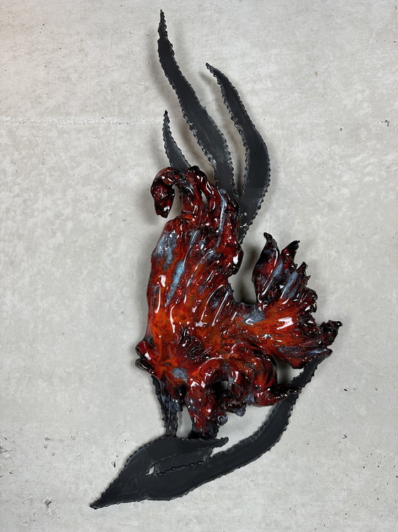 Image 1 of Décoration murale vintage en céramique - poisson lune