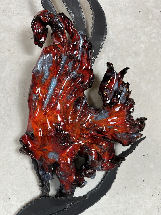 Image 1 of Décoration murale vintage en céramique - poisson lune