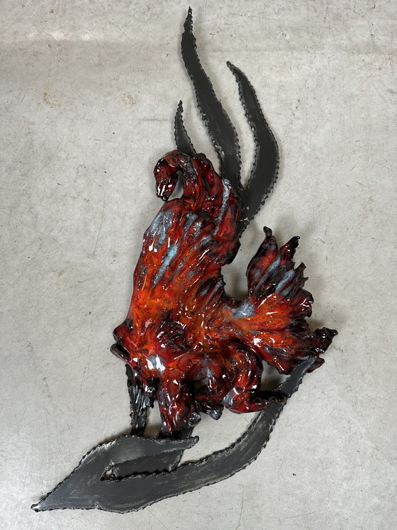 Image 1 of Décoration murale vintage en céramique - poisson lune