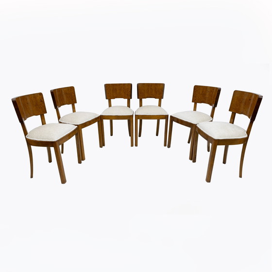 Image 1 of Six Of Art Deco Italian Walnut Dining Chairs, 1930S