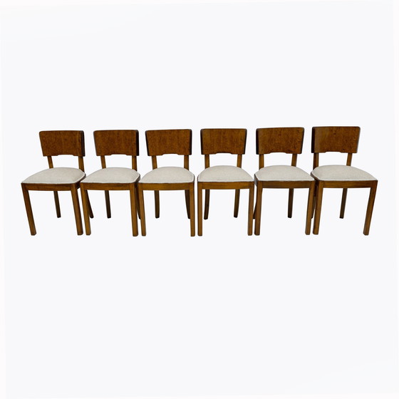 Image 1 of Six Of Art Deco Italian Walnut Dining Chairs, 1930S