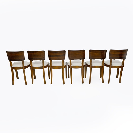 Image 1 of Six Of Art Deco Italian Walnut Dining Chairs, 1930S