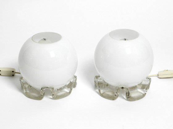 Image 1 of Pair of 1960's glass table lamps in white and transparent from Limburg