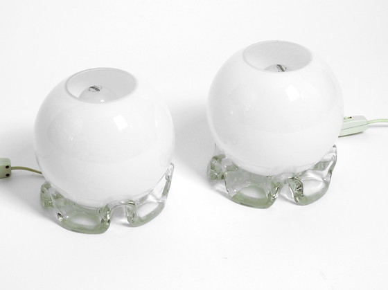 Image 1 of Pair of 1960's glass table lamps in white and transparent from Limburg