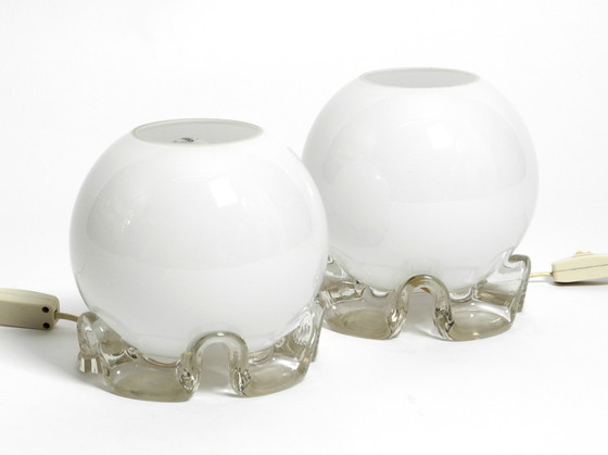 Image 1 of Pair of 1960's glass table lamps in white and transparent from Limburg