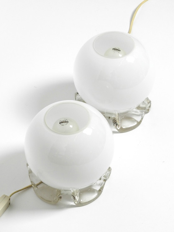 Image 1 of Pair of 1960's glass table lamps in white and transparent from Limburg