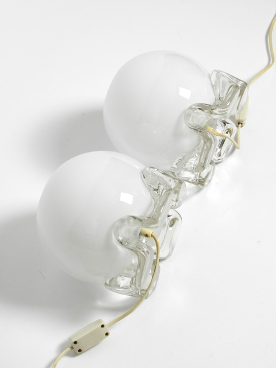 Image 1 of Pair of 1960's glass table lamps in white and transparent from Limburg