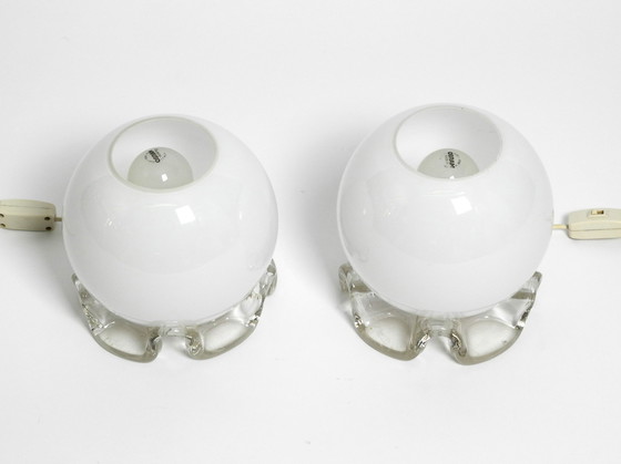 Image 1 of Pair of 1960's glass table lamps in white and transparent from Limburg