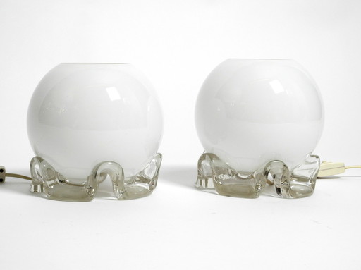 Pair of 1960's glass table lamps in white and transparent from Limburg