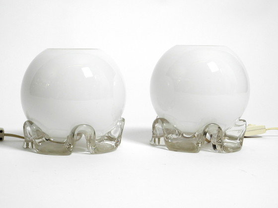 Image 1 of Pair of 1960's glass table lamps in white and transparent from Limburg