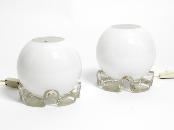 Image 1 of Pair of 1960's glass table lamps in white and transparent from Limburg