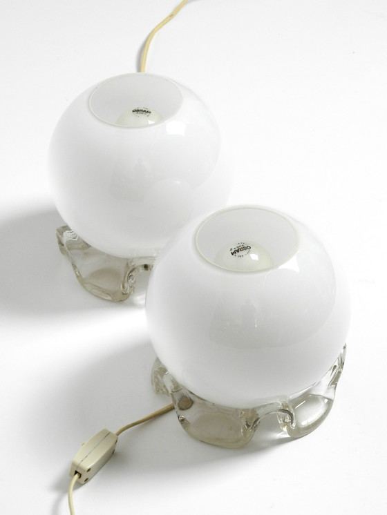 Image 1 of Pair of 1960's glass table lamps in white and transparent from Limburg