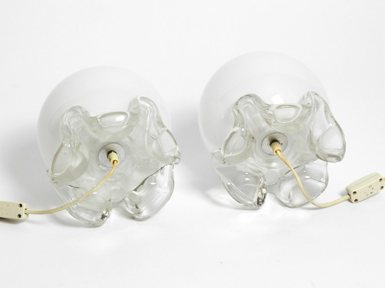 Image 1 of Pair of 1960's glass table lamps in white and transparent from Limburg