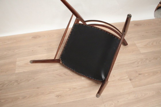 Image 1 of Chaise De Bureau Teck Et Simili Cuir Noir 1960 Danemark 