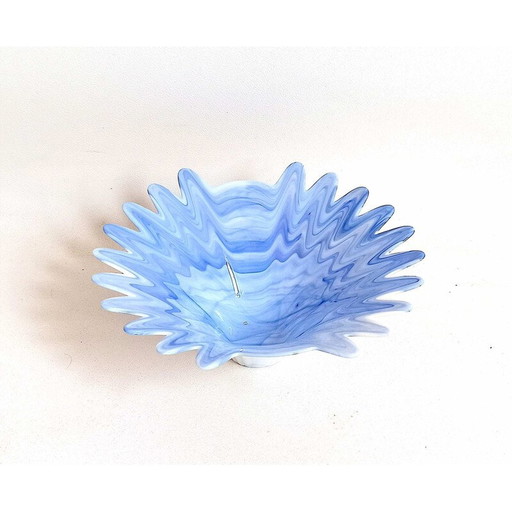 Vintage blue and white opaline Murano glass bowl, 1960