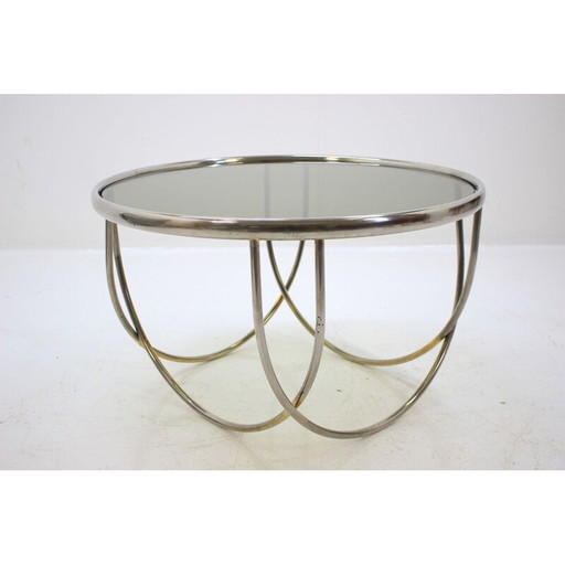 Vintage brass and smoked glass table, Western Europe 1970