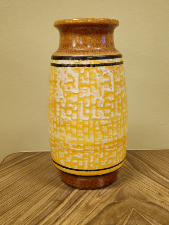 Image 1 of Vaso vintage della Germania Ovest giallo marrone bianco