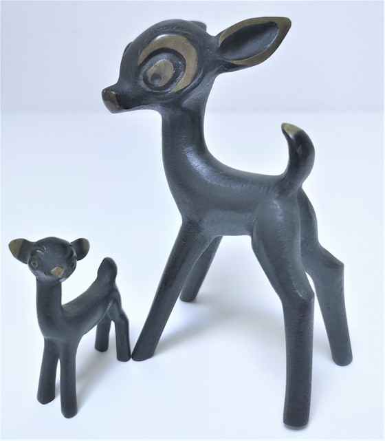 Image 1 of Biche Et Faon Walter Bosse Bronze années 60