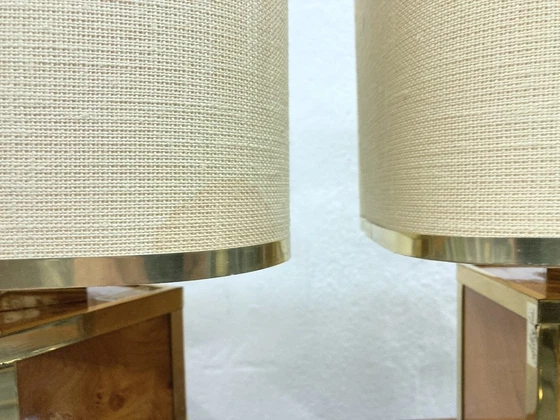 Image 1 of 2 Italian table lamps from Interni C&T made of brass and burl wood 80s