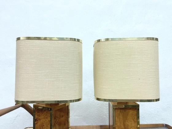 Image 1 of 2 Italian table lamps from Interni C&T made of brass and burl wood 80s