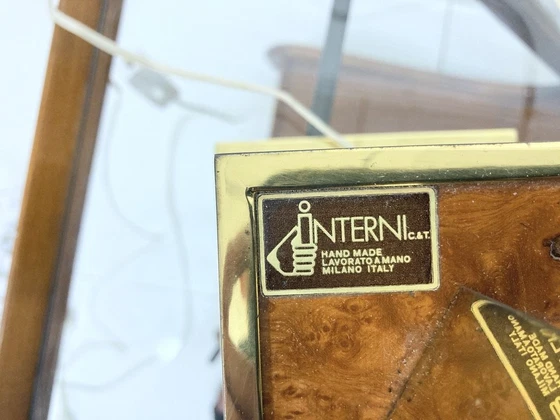 Image 1 of 2 Italian table lamps from Interni C&T made of brass and burl wood 80s