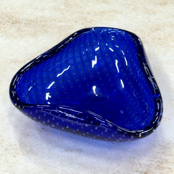 Image 1 of Murano Bullicante Glass Ashtray In Blue