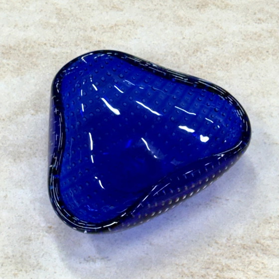 Image 1 of Murano Bullicante Glass Ashtray In Blue