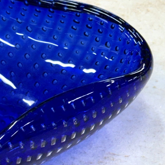 Image 1 of Murano Bullicante Glass Ashtray In Blue