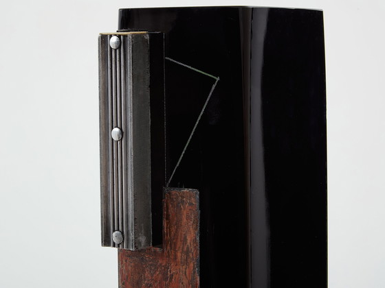 Image 1 of Anatole Riecke Art Deco Tall Black Opaline Glass Red Vase 1939 