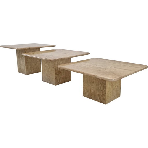 Set of 3 vintage travertine coffee tables, Italy 1980