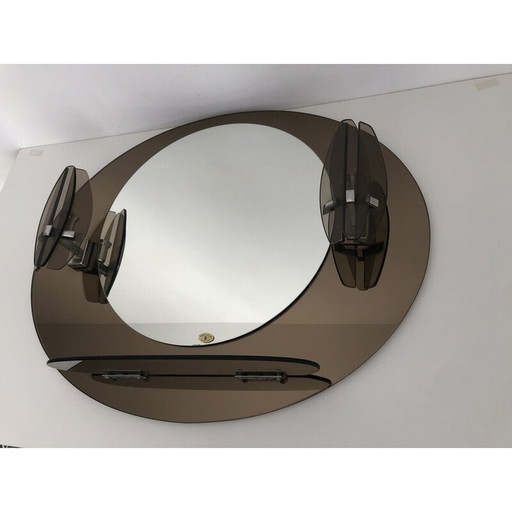Vintage mirror with 2 wall lamps by Lupi Cristal, Italy