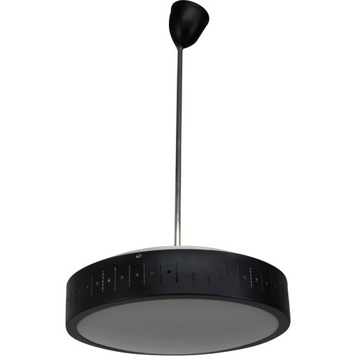 Vintage black and white chandelier in glass and metal, Czechoslovakia 1960