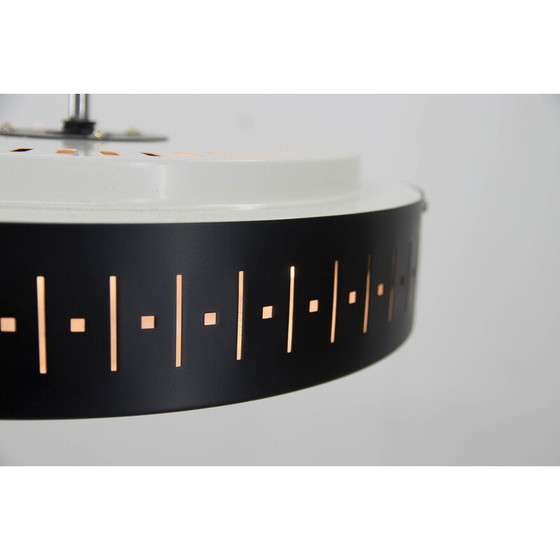 Image 1 of Lampadario vintage bianco e nero in vetro e metallo, Cecoslovacchia 1960