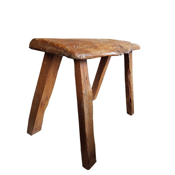 Image 1 of Tabouret de ferme en bois primitif hollandais