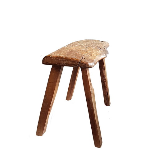 Tabouret de ferme en bois primitif hollandais