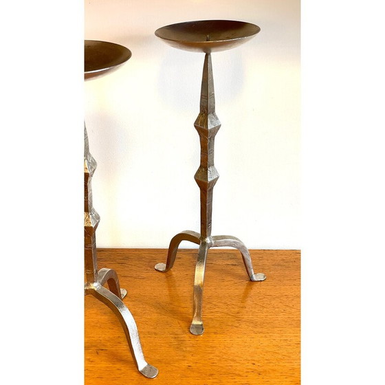 Image 1 of Pair of vintage steel candlesticks, India