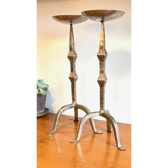 Image 1 of Pair of vintage steel candlesticks, India