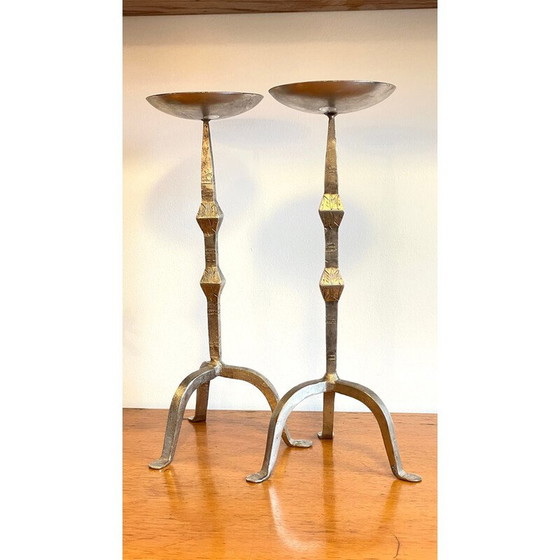 Image 1 of Pair of vintage steel candlesticks, India