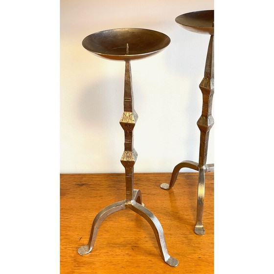 Image 1 of Pair of vintage steel candlesticks, India