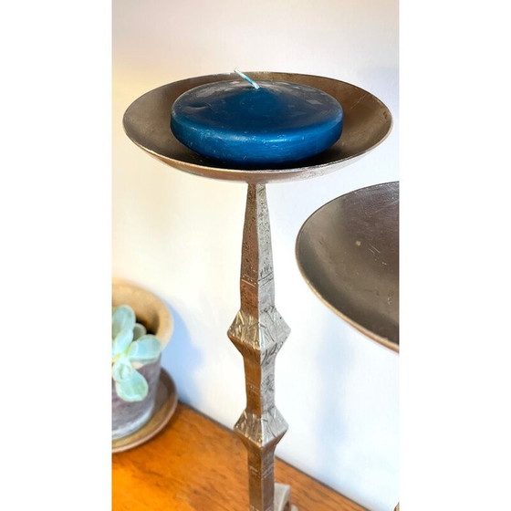 Image 1 of Pair of vintage steel candlesticks, India